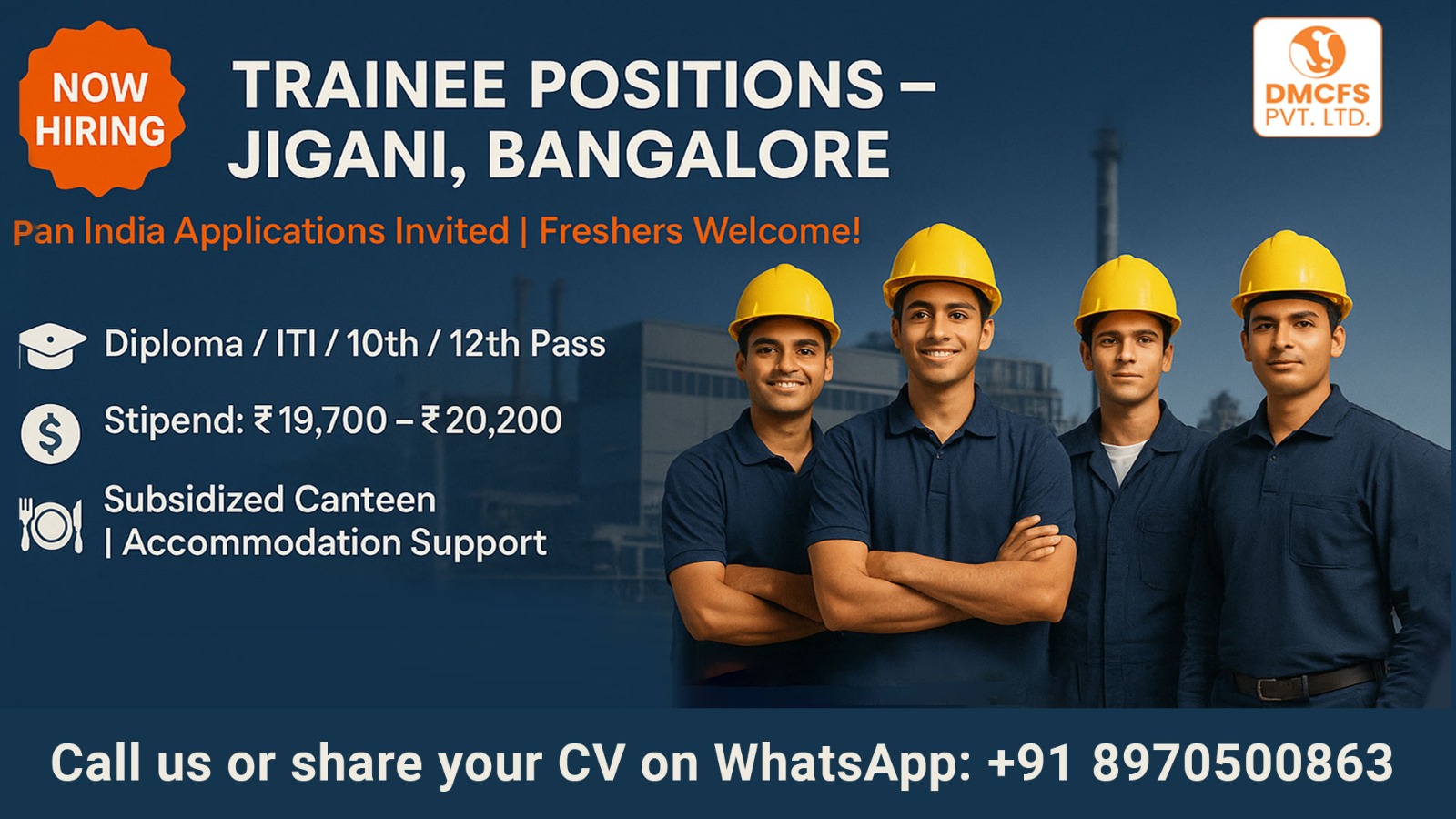 Male trainee candidates working in Jigani industrial area, Bangalore